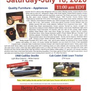 PUBLIC AUCTION – Saturday, July 18, 2020 at 11:00 am EDT