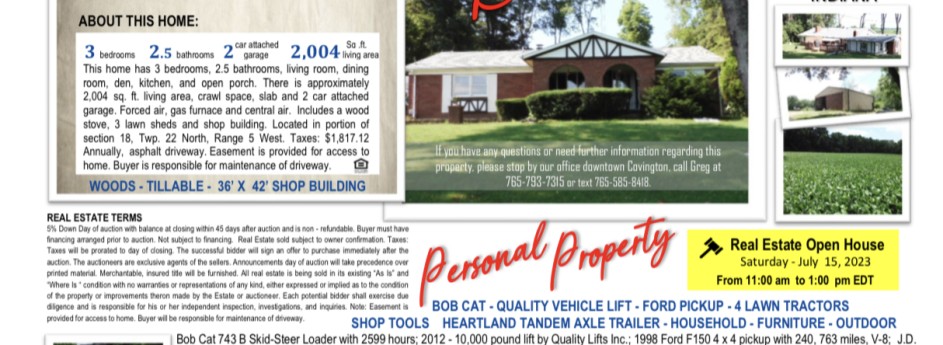PUBLIC AUCTION Saturday – August 3, 2023