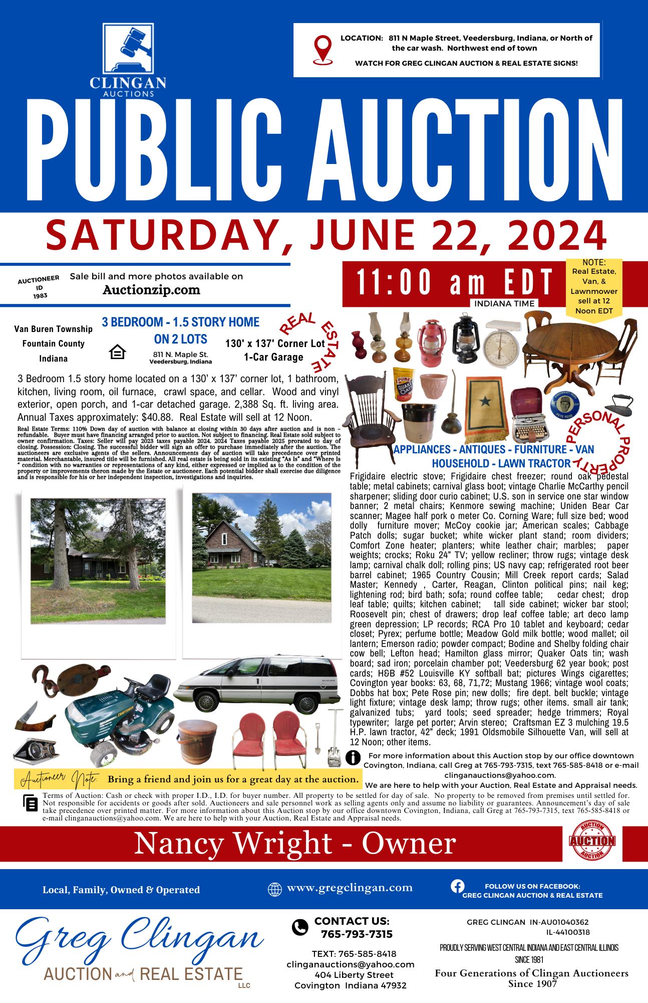 PUBLIC AUCTION – SATURDAY, JUNE 22, 2024