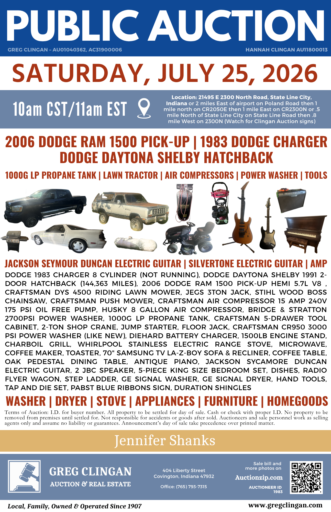 Jennifer Shanks Auction – Saturday, July 25, 2026