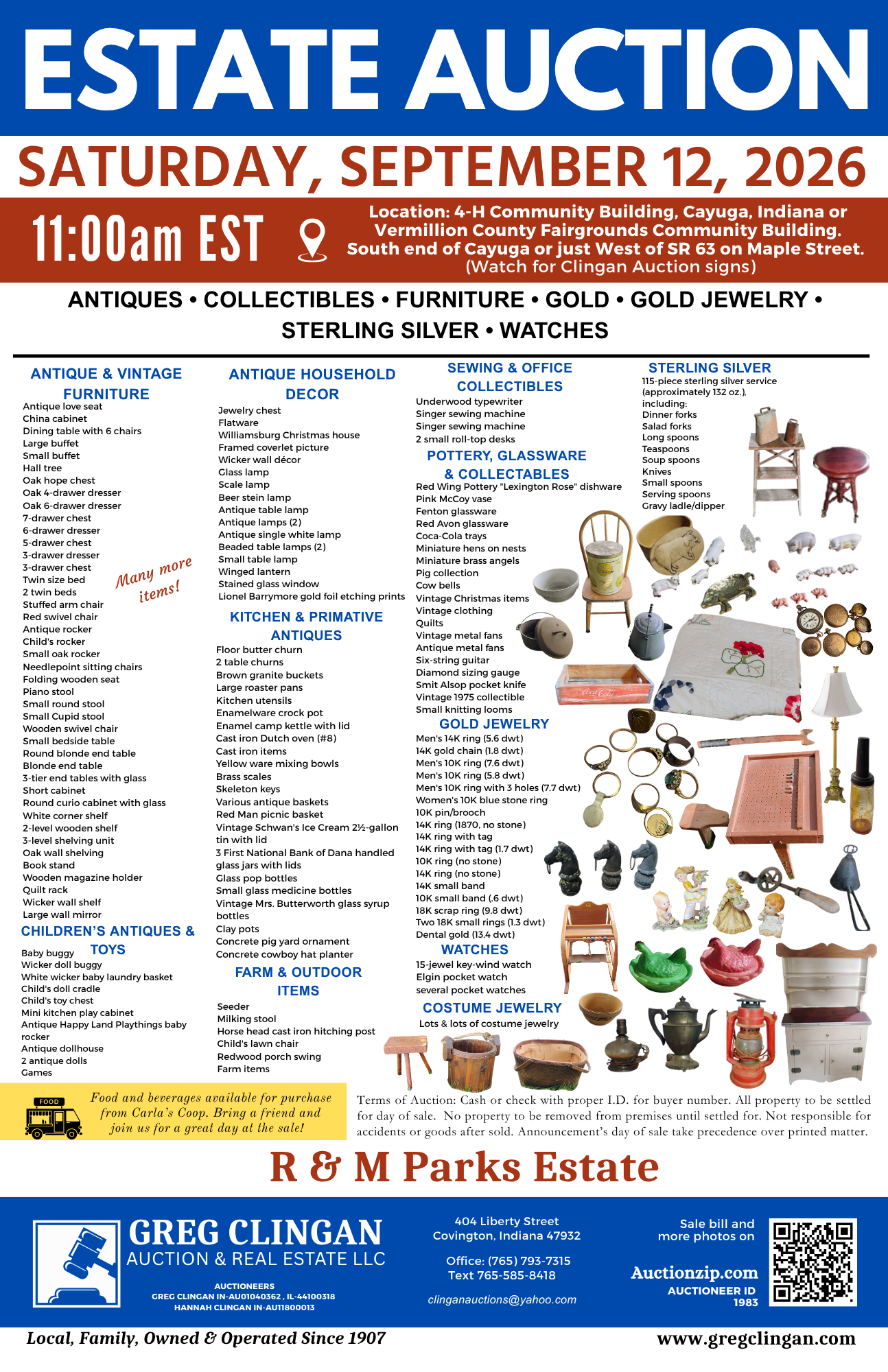 Public Auction Saturday, Sept. 12, 2026 – 11:00AM – Cayuga, IN