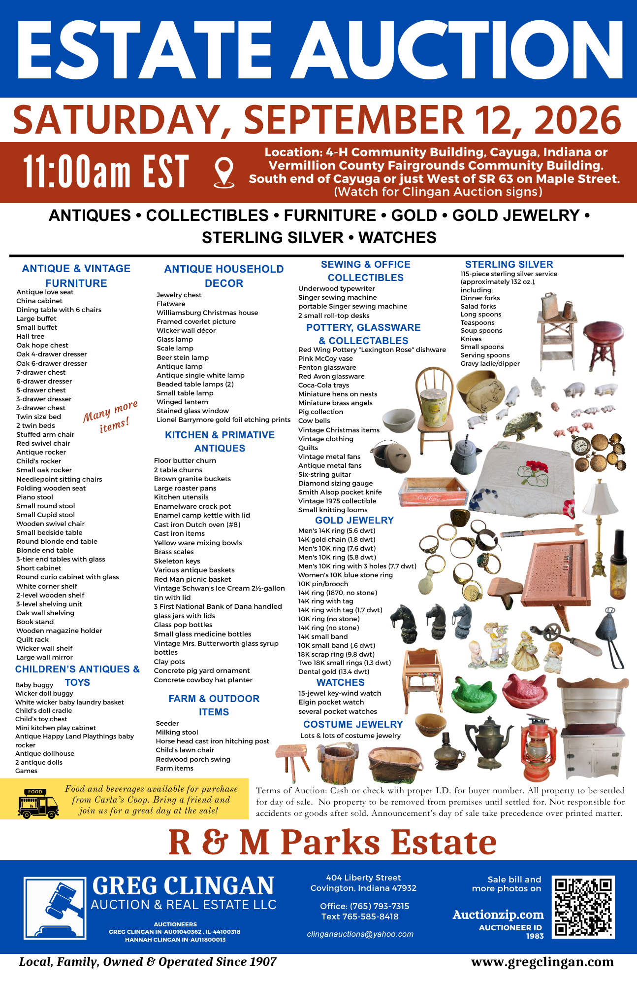 Public Auction – Saturday, Sept. 12, 2026 – 11:00AM – Cayuga, IN