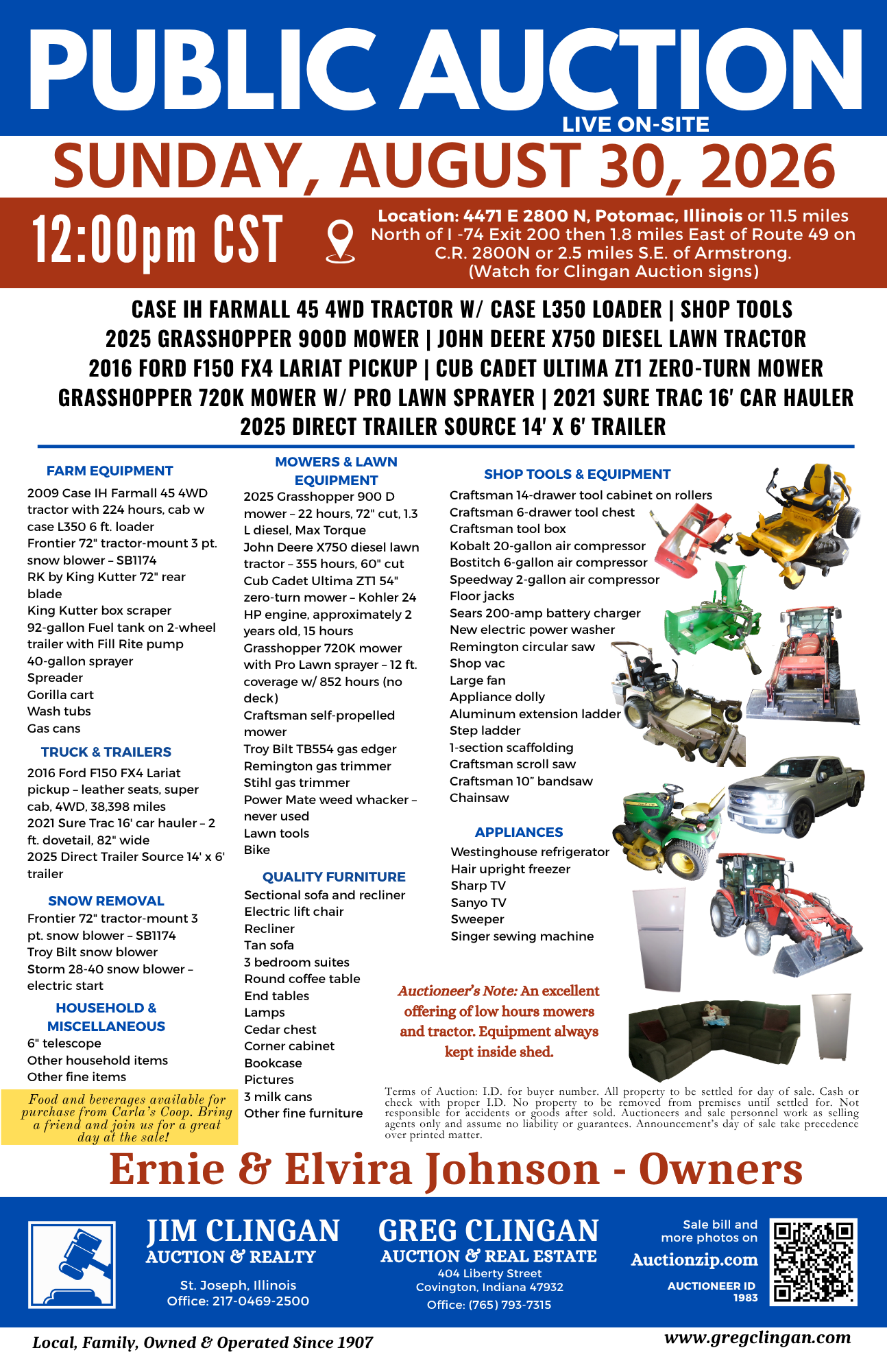 PUBLIC AUCTION – Sunday, August 30, 2026, in Potomac, Illinois