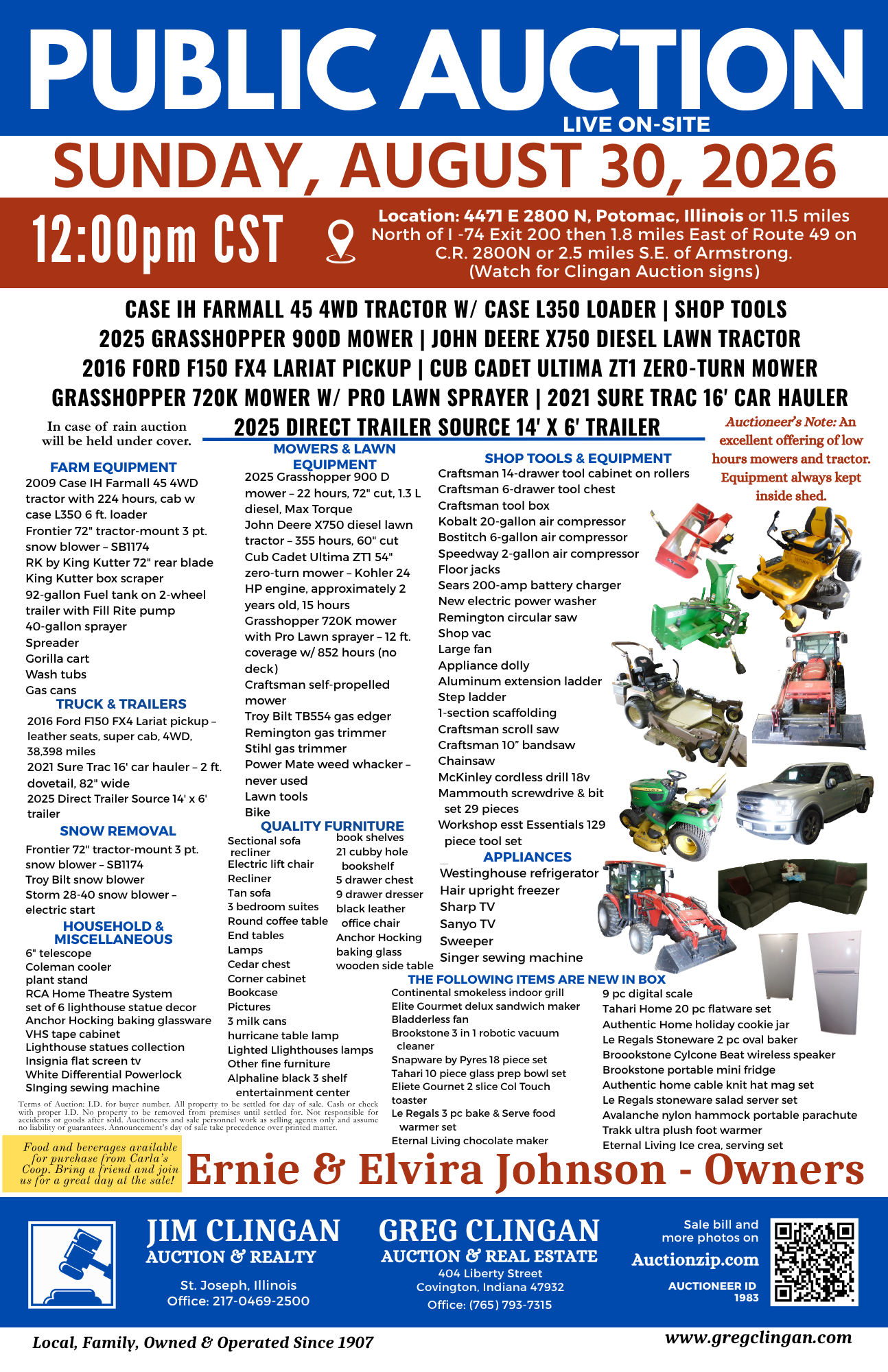 PUBLIC AUCTION – Sunday, August 30, 2026, in Potomac, Illinois