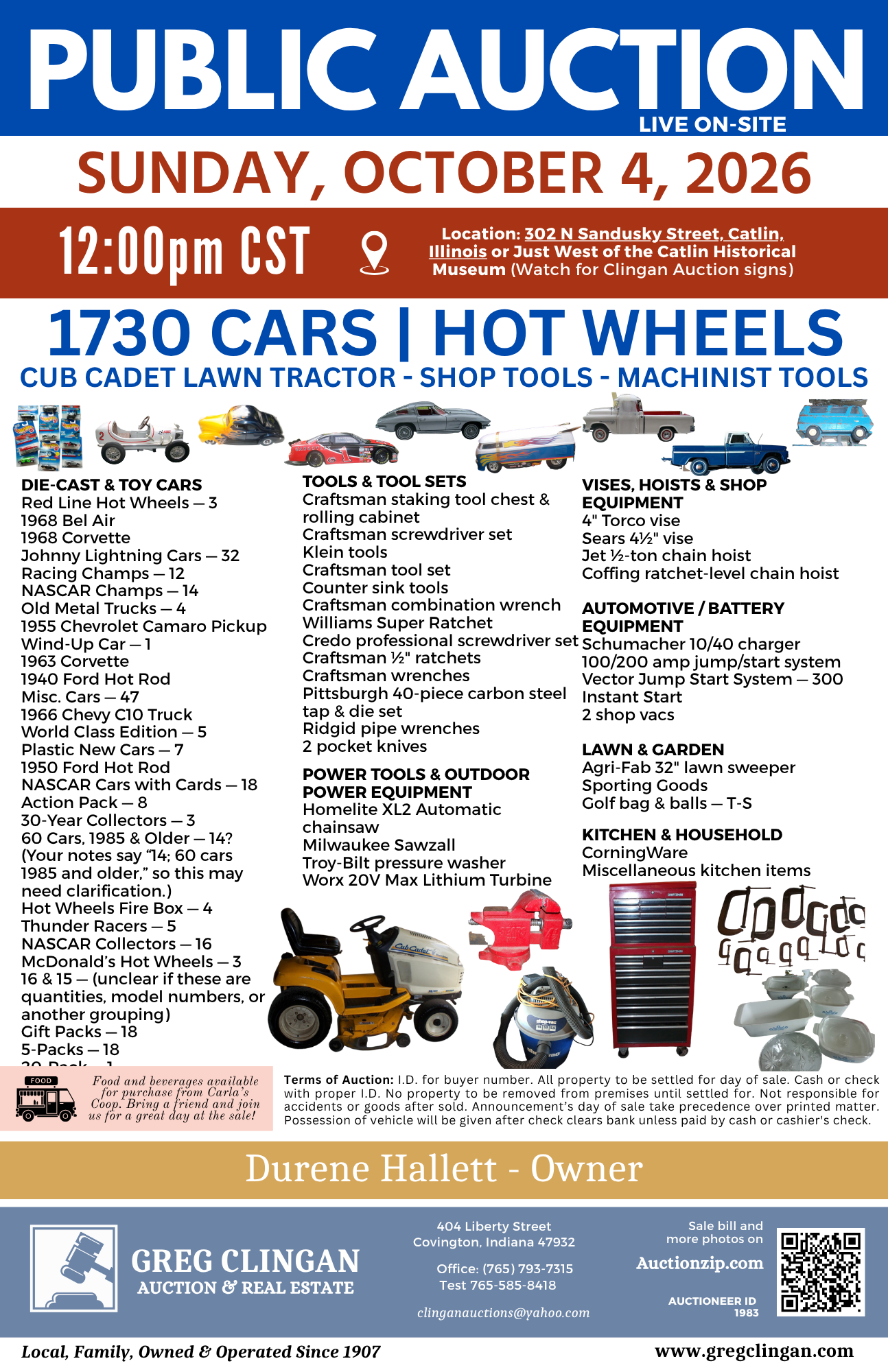 Durene Hallett Auction – Sunday, October 4, 2026 – Catlin, Illinois
