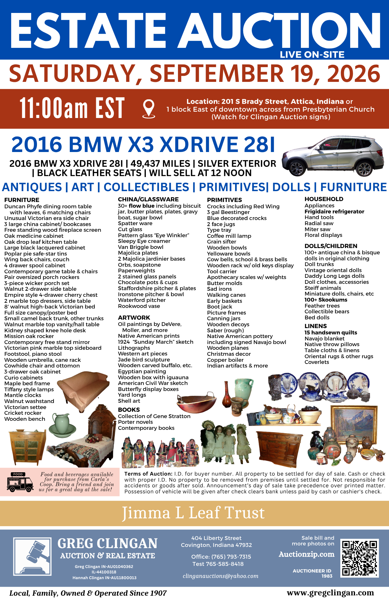 Estate Auction – Saturday, September 19, 2026 – Attica, Indiana