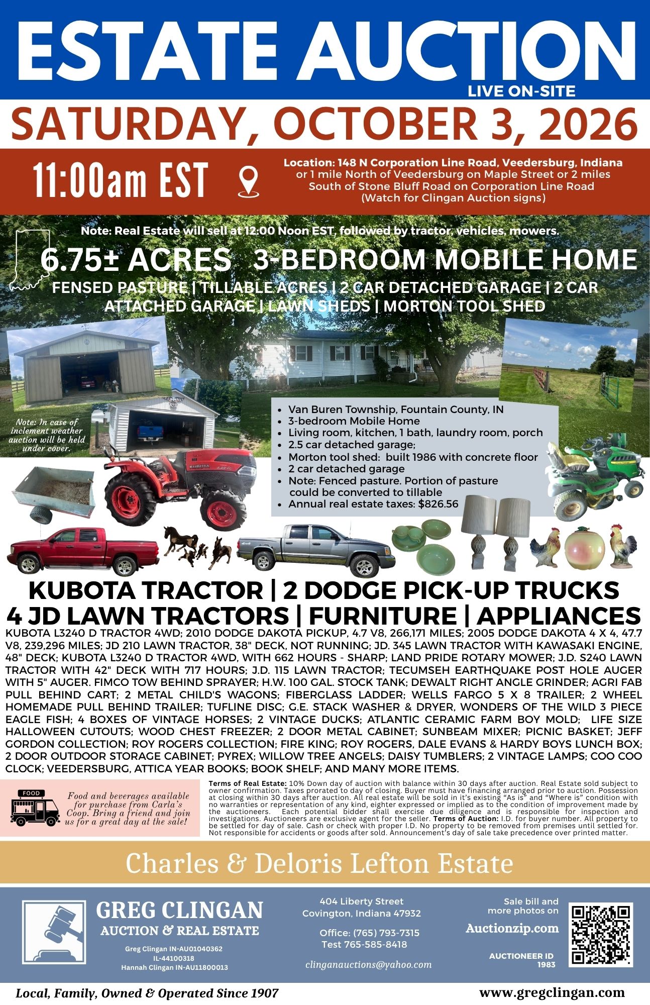 Estate Auction – Saturday, October 3, 2026 – Veedersburg, Indiana